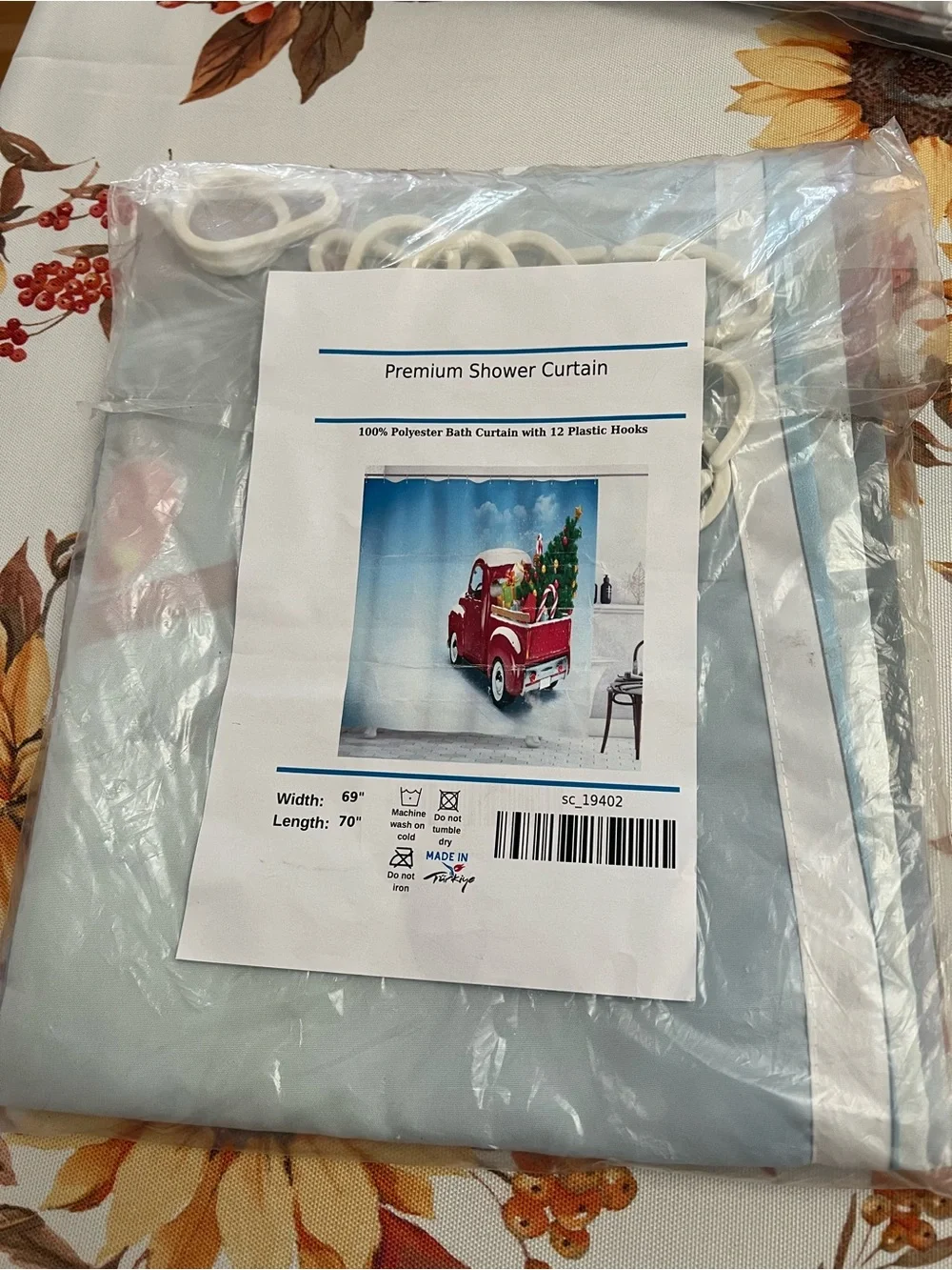 Premium Holiday Shower Curtain with Red Vintage Truck and Christmas Tree